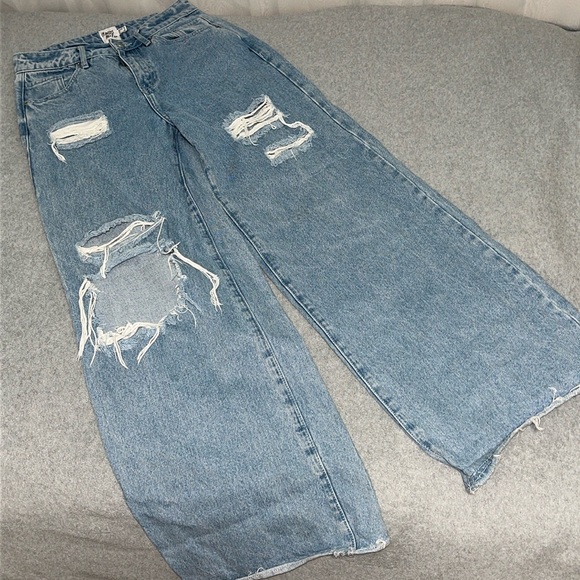 Princess Polly Denim - Princess Polly Distressed Wide Jeans Size 6 High Rise Baggy Grunge Skater Street